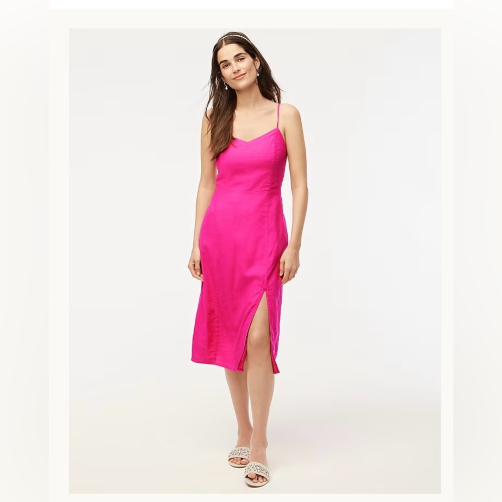 J crew pink linen-blend slip midi dress size 8